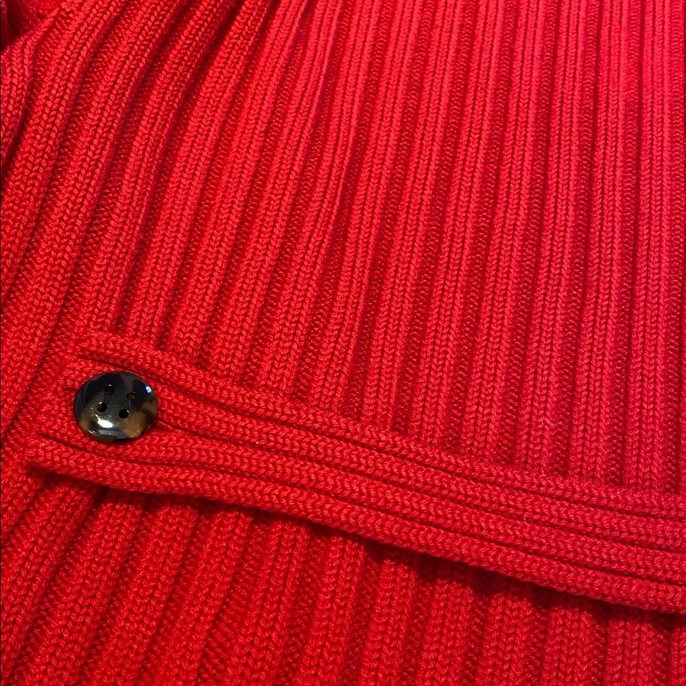 Carlisle Vtg Heavy Ribbed Merino Wool Red Cowl Neck Button Zip Cardigan Jacket L - Picture 11 of 15